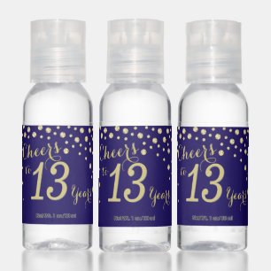 Cheers to 13 Years Navy Blue and Gold Diamond Hand Sanitizer