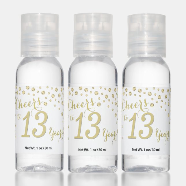 Cheers to 13 Years White and Gold Diamond Hand Sanitizer (Set)