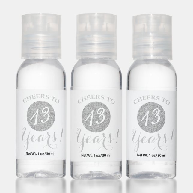 Cheers to 13 Years White and Silver Glitter Hand Sanitizer (Set)