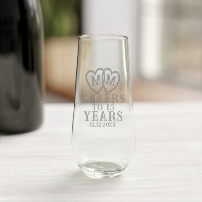 Cheers to 15 Years Anniversary Champagne Flute (Cheers to all those years! Just add your initials and special date)