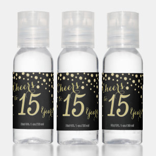 Cheers to 15 Years Black and Gold Diamond Hand Sanitizer