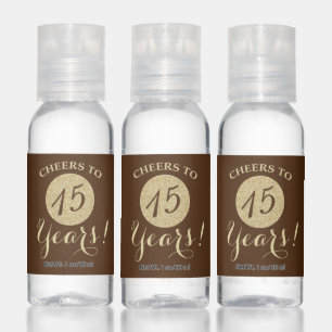 Cheers to 15 Years Brown and Gold Glitter Hand Sanitizer
