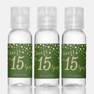 Cheers to 15 Years Green and Gold Diamond Hand Sanitizer