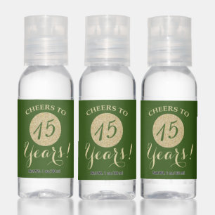Cheers to 15 Years Green and Gold Glitter Hand Sanitizer