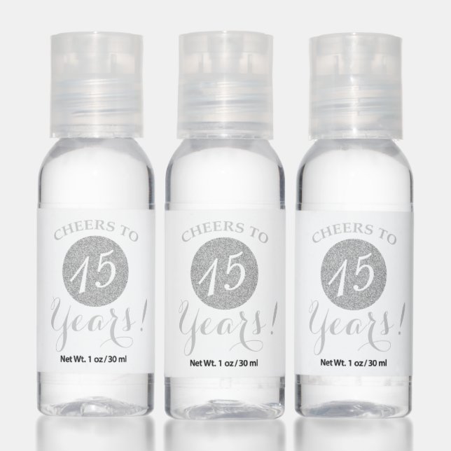 Cheers to 15 Years White and Silver Glitter Hand Sanitizer (Set)