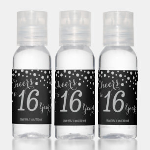 Cheers to 16 Years Black and Silver Diamond Hand Sanitizer