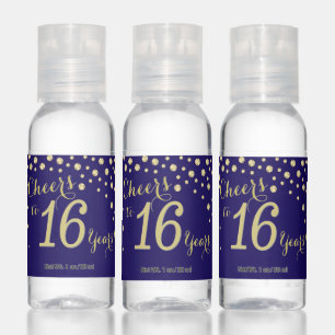Cheers to 16 Years Navy Blue and Gold Diamond Hand Sanitizer