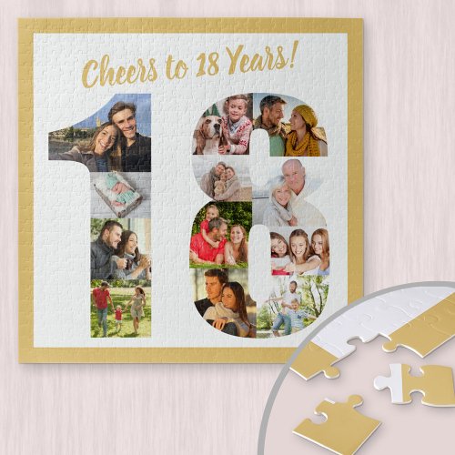 Cheers to 18 Years Number 18 Photo Collage Square Jigsaw Puzzle