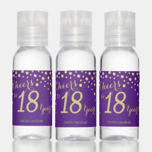 Cheers to 18 Years Royal Purple and Gold Diamond Hand Sanitizer