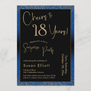 Cheers to 18 Years Surprise Birthday Party Blue Invitation