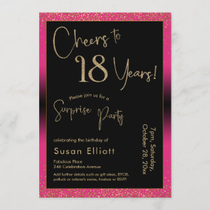 Cheers to 18 Years Surprise Birthday Party, Pink Invitation