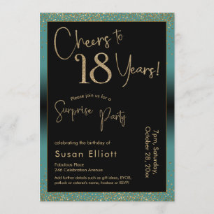 Cheers to 18 Years Surprise Birthday Party, Teal Invitation