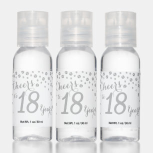 Cheers to 18 Years White and Silver Diamond Hand Sanitizer
