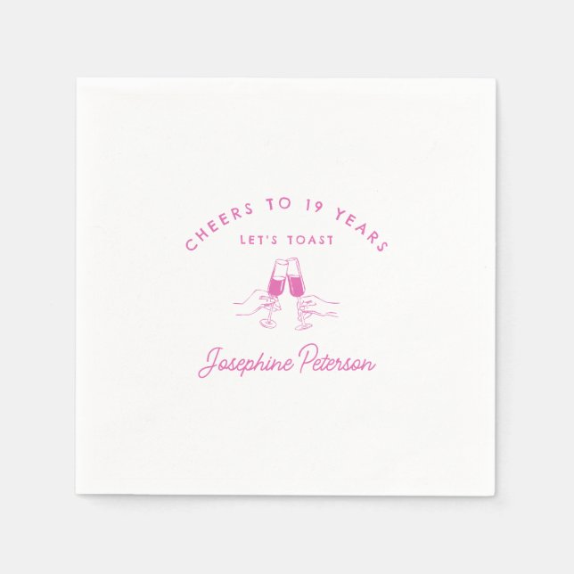 Cheers to 19 Years Pink 19th Birthday Custom Napkins (Front)