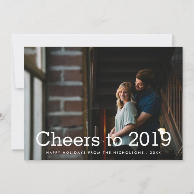 Cheers To 2019 White Script Holiday Photo (Front)
