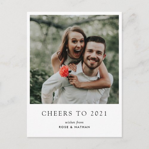 Cheers To 2021 Modern Script New Year Photo Holiday Postcard