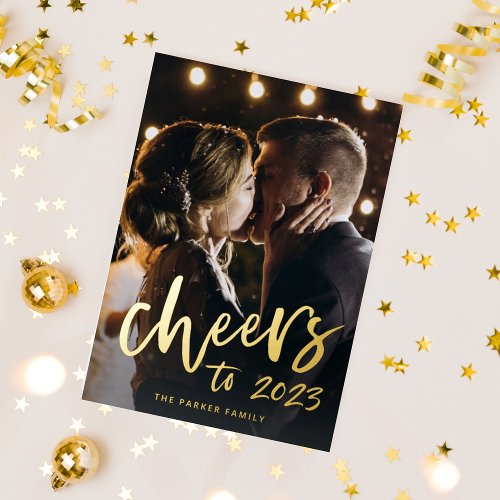 Cheers to 2023  New Year Gold Foil Holiday Card
