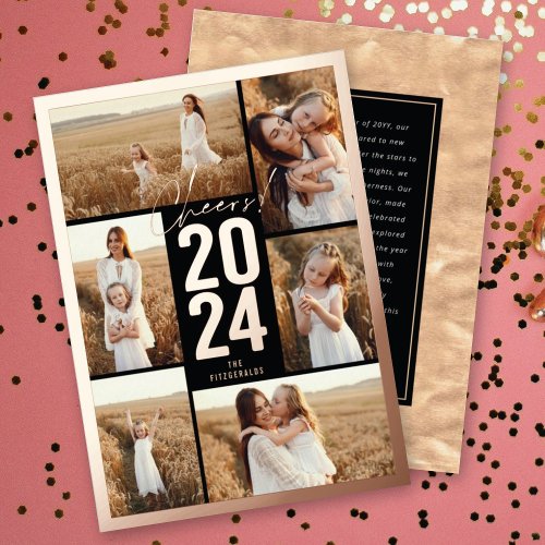 Cheers To 2024 Bold Typography New Year Photo Foil Holiday Card
