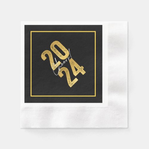 Cheers To 2024 Gold Typography Modern New Year Napkins
