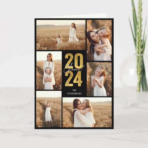 Cheers To 2024 Gold Typography New Year Photo Holi Holiday Card