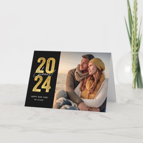 Cheers To 2024 Gold Typography New Year Photo Holiday Card