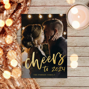 Cheers to 2024   New Year Gold Foil Holiday Postcard