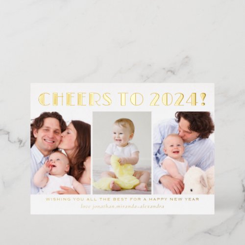 Cheers to 2024 New Year Photo Collage Gold Foil Holiday Card