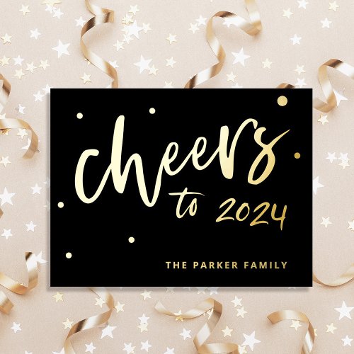Cheers to 2024  New Year Typography Gold Foil Holiday Postcard