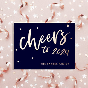 Cheers to 2024   New Year Typography Rose Gold Foil Holiday Postcard