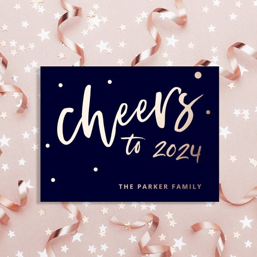 Cheers to 2024  New Year Typography Rose Gold Foil Holiday Postcard