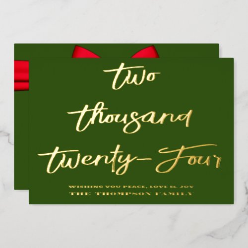 Cheers to 2024 red ribbon foil holiday card