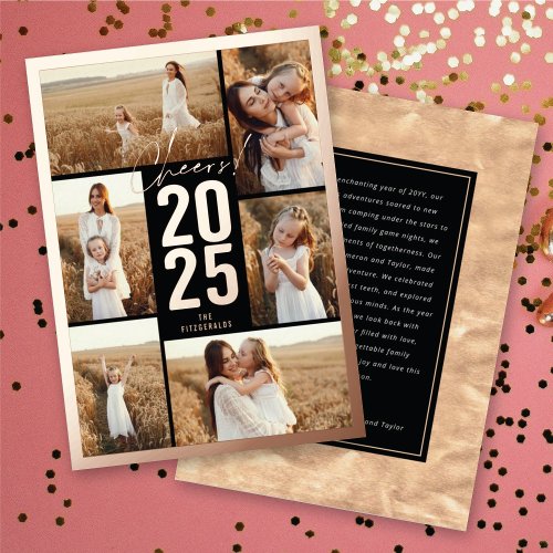 Cheers To 2025 Bold Typography New Year Photo Foil Holiday Card