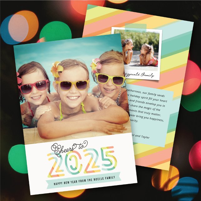Cheers to 2025 Citrus Stripes Happy New Year Photo Holiday Card (Cheers to 2025 Citrus Stripes Happy New Year Photo Holiday Card @ fat_fa_tin)