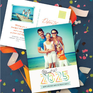 Cheers to 2025 Citrus Stripes Happy New Year Photo Holiday Postcard