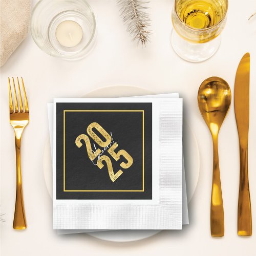 Cheers To 2025 Gold Typography Modern New Year Napkins