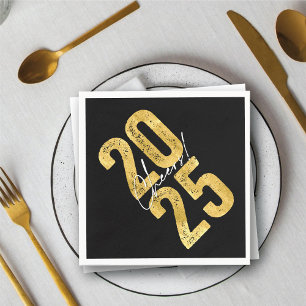 Cheers To 2025 Gold Typography Modern New Year Napkins