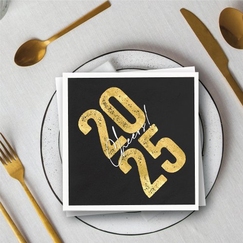 Cheers To 2025 Gold Typography Modern New Year Napkins