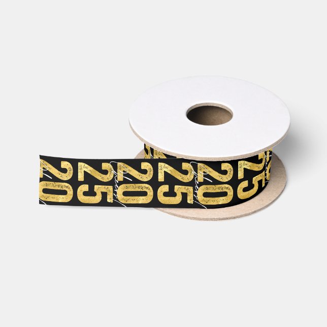 Cheers To 2025 Gold Typography Modern New Year Satin Ribbon (Spool)
