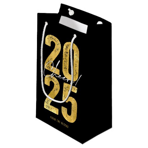 Cheers To 2025 Gold Typography Modern New Year Small Gift Bag