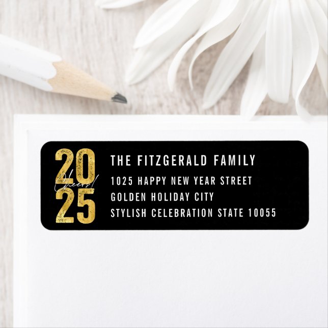 Cheers To 2025 Gold Typography New Year Address Label (Insitu)