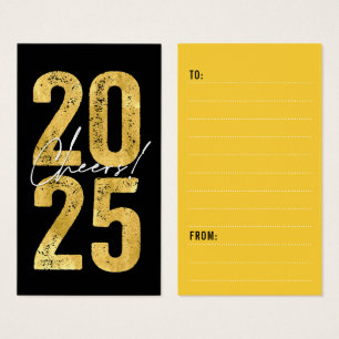 Cheers To 2025 Gold Typography New Year Gift Tag