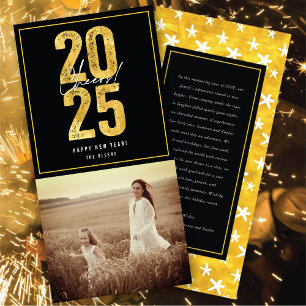 Cheers To 2025 Gold Typography New Year Photo Holiday Card