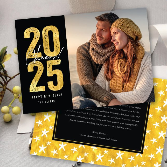 Cheers To 2025 Gold Typography New Year Photo Holiday Card (Cheers To 2025 Gold Typography New Year Photo Holiday Card @ fat_fa_tin)