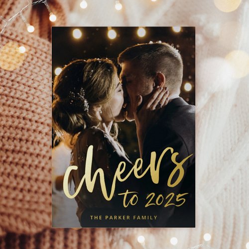 Cheers to 2025  New Year Gold Foil Holiday Postcard