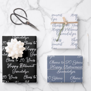 Cheers to 20 Years Black & White Happy Retirement Wrapping Paper Sheets