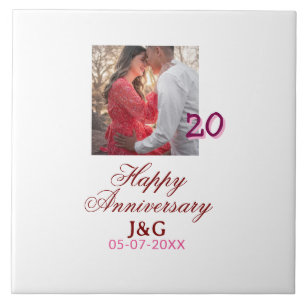Cheers to 20 Years happy anniversary add photo dat Ceramic Tile
