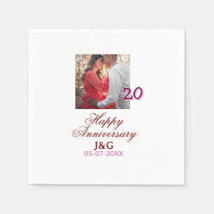 Cheers to 20 Years happy anniversary add photo dat Napkins