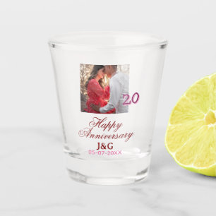 Cheers to 20 Years happy anniversary add photo dat Shot Glass