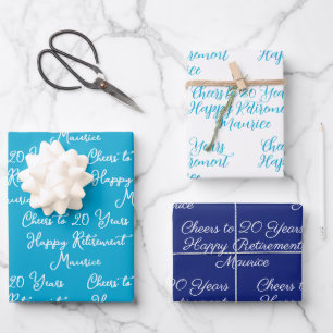 Cheers to 20 Years Marine Blue Happy Retirement Wrapping Paper Sheets