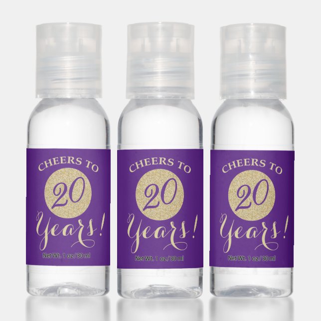 Cheers to 20 Years Royal Purple and Gold Glitter Hand Sanitizer (Set)